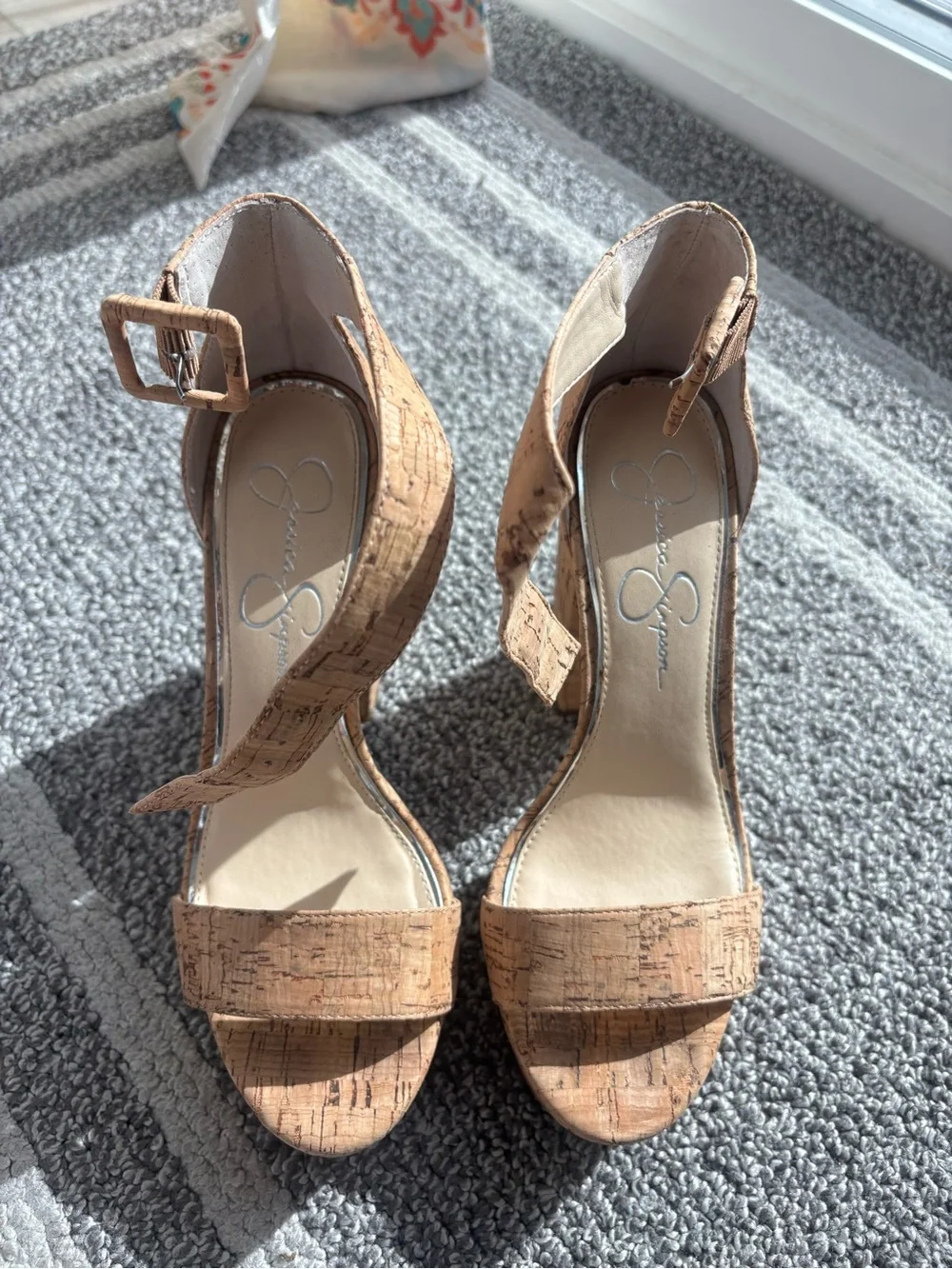 Jessica Simpson Cork Tan Platform Block Heel Sandals